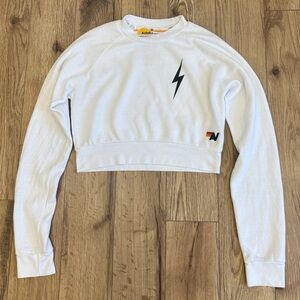 Aviator Nation Bolt Cropped Crew Sweatshirt Pullover In White Size Medium